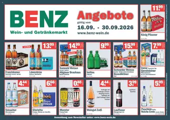 Vorschau Benz Getränke Prospekt gültig ab 16.09.2026