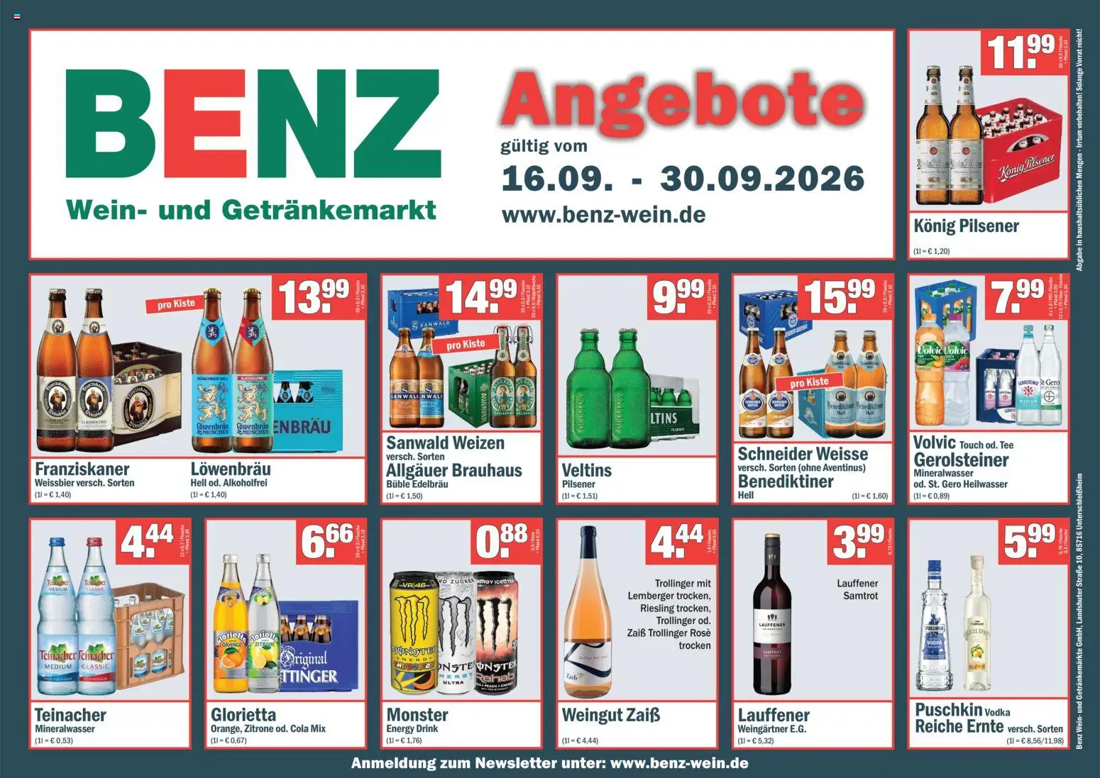 Benz Getränke Prospekt - Seite 1 - gültig ab 16.09.2026