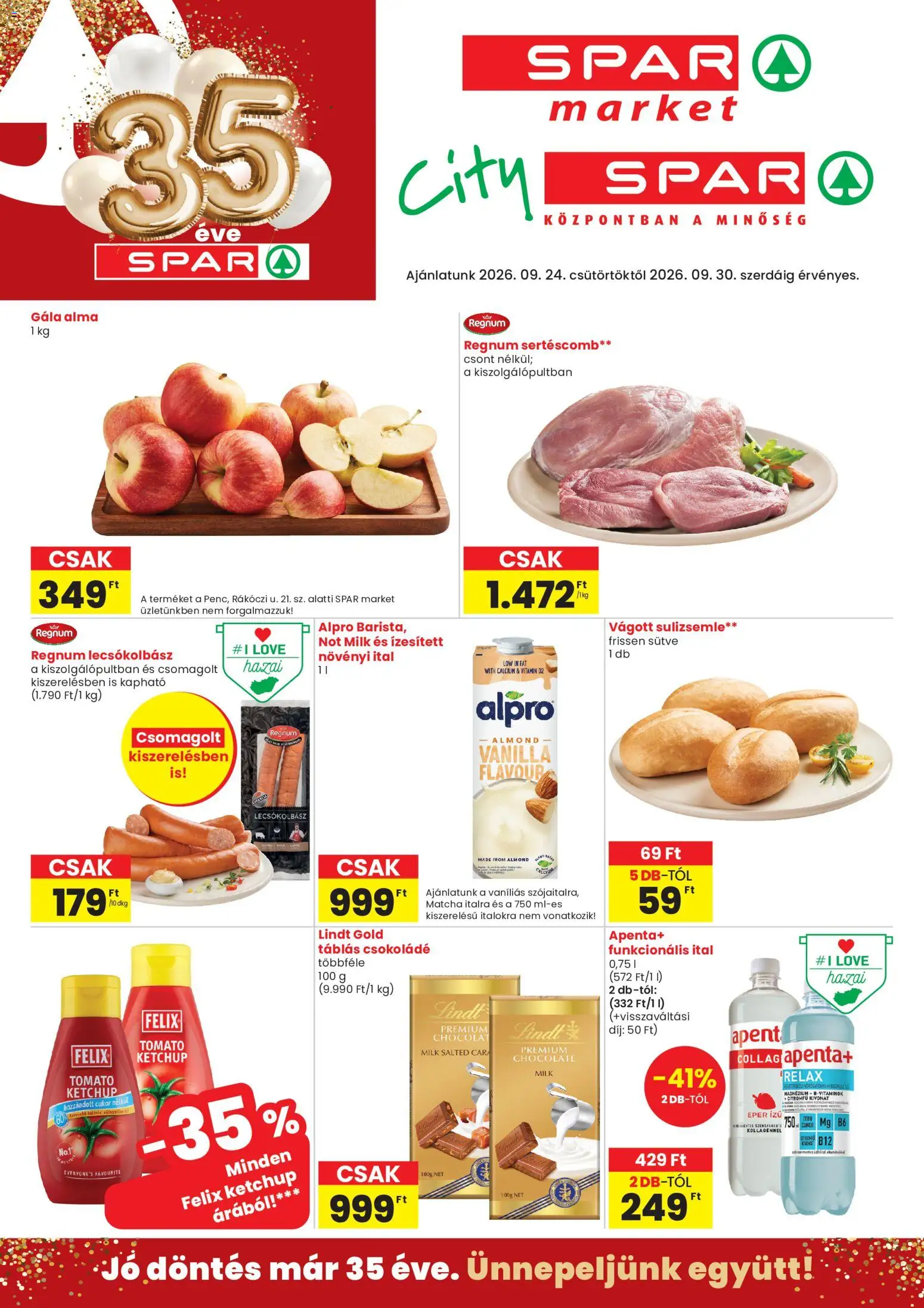 Spar Market akciós újság - 1oldal - érvényes 2026.09.24.-tól