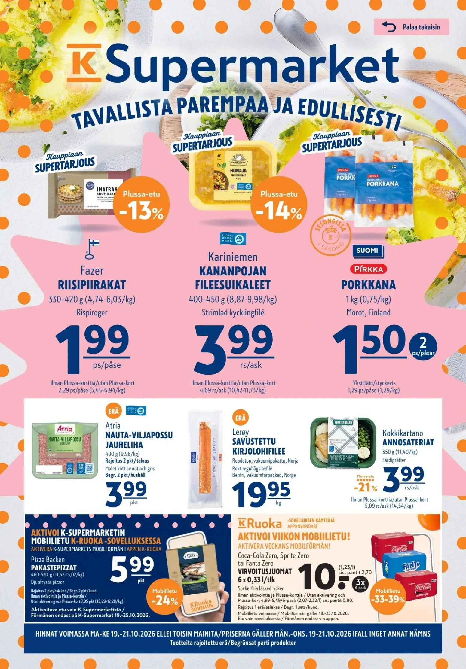 K-Supermarket tarjoukset - sivu 1- voimassa alkaen 19/10/2026
