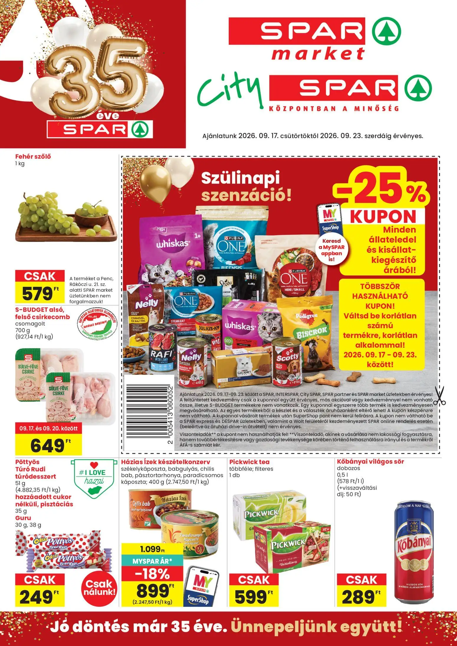 Spar Market akciós újság - 1oldal - érvényes 2026.09.17.-tól