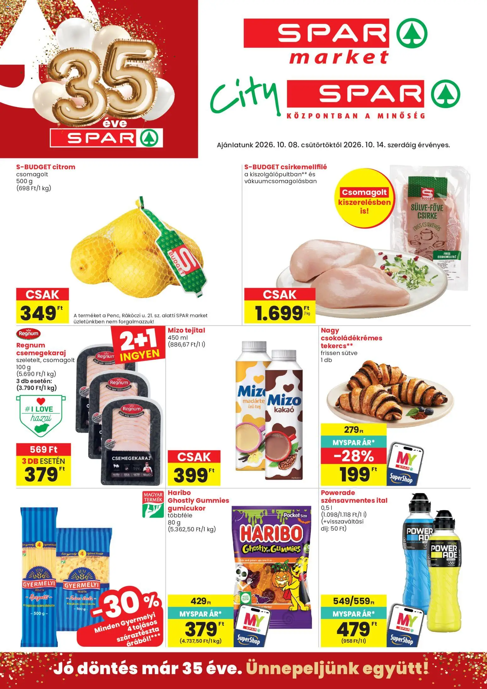 Spar Market akciós újság - 1oldal - érvényes 2026.10.08.-tól