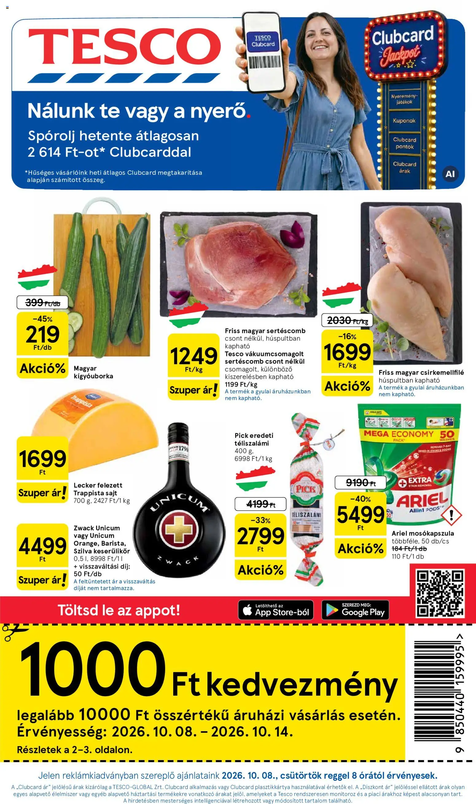 Tesco aktuális akciós újság - 1oldal - érvényes 2026.10.08.-tól