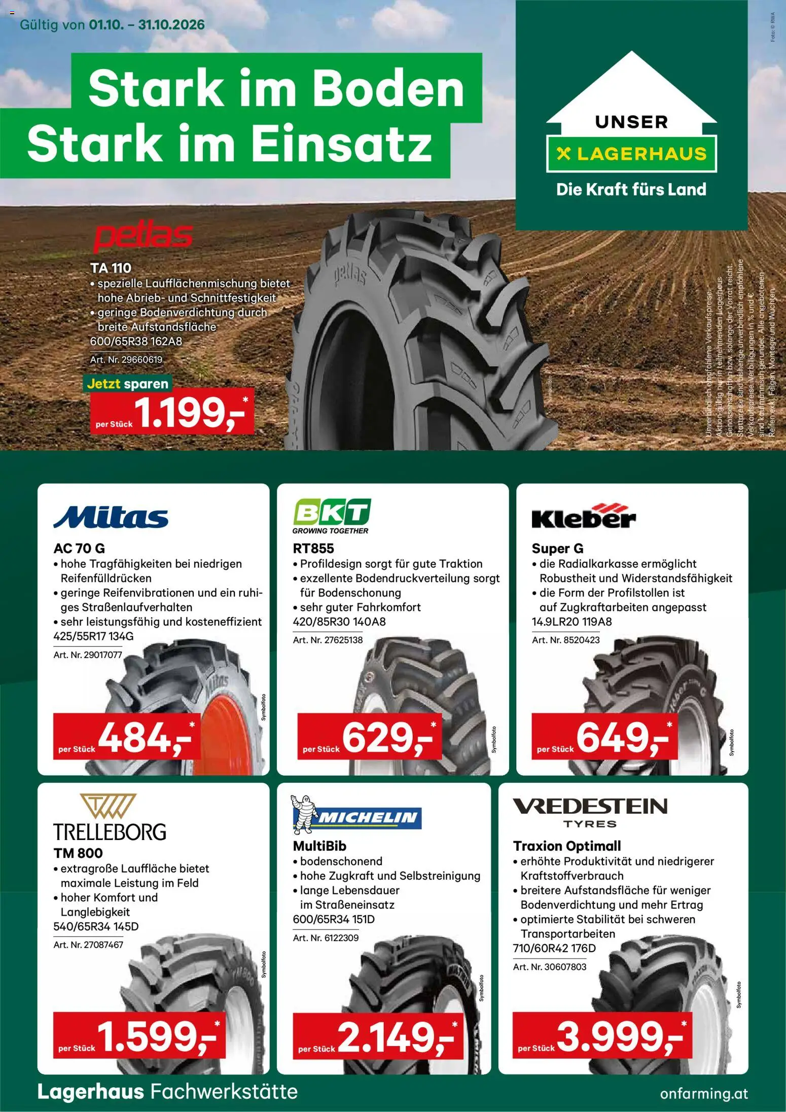Lagerhaus Landwirtschaftsreifen - Seite 1- gültig ab 01.10.2026